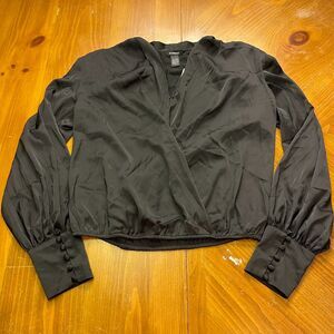 NWT Express Black Faux Wrap Blouse Balloon Sleeves S Dark Academia WhimsyGoth